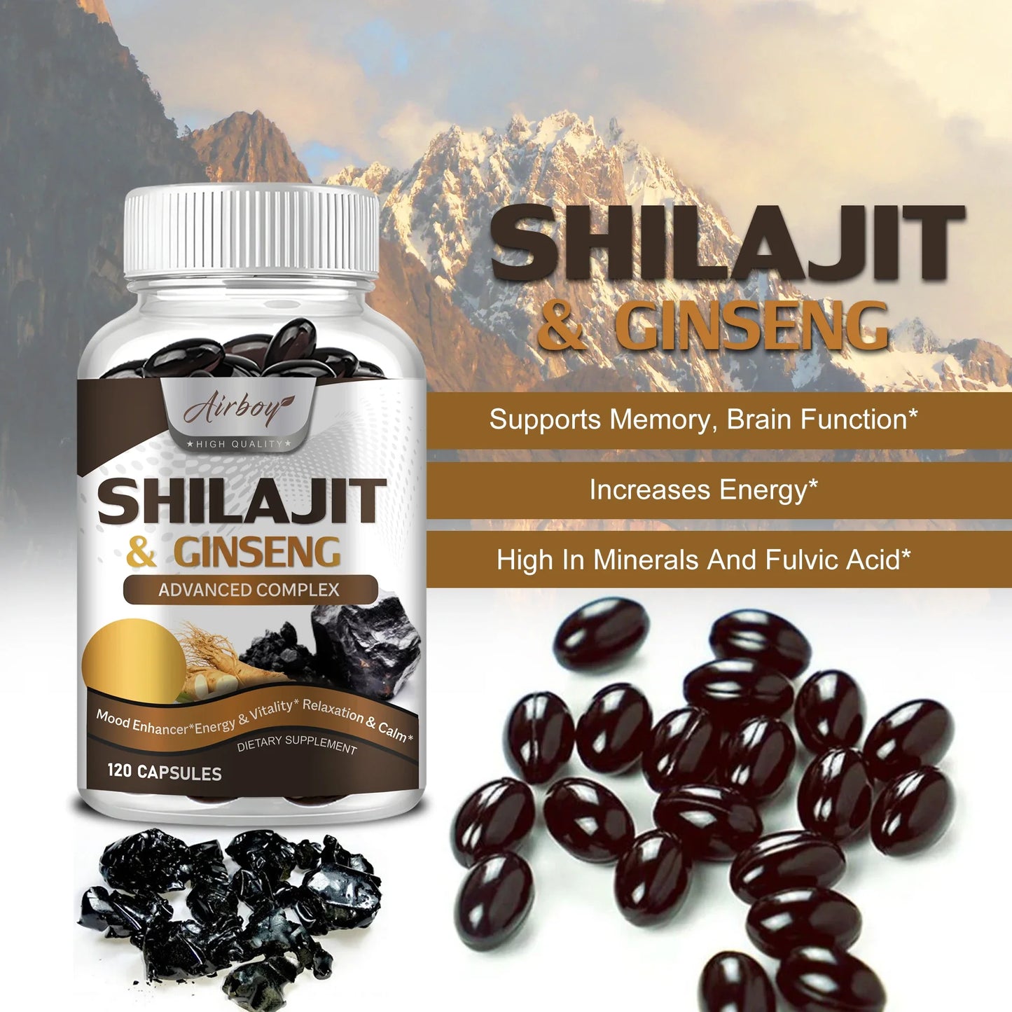 Shilajit & Ginseng Complex 120 Capsules - Natural Energy Support